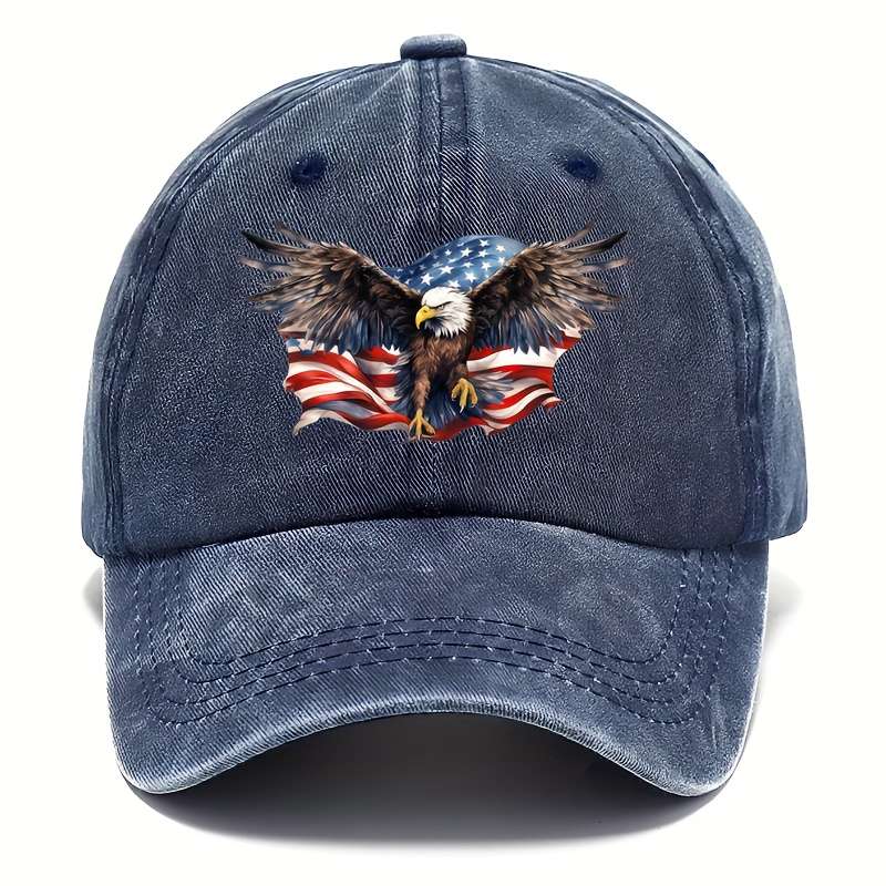1pc Cool Hippie Curved Brim Baseball Cap USA Eagle Print Distressed Cotton Trucker Hat Snapback