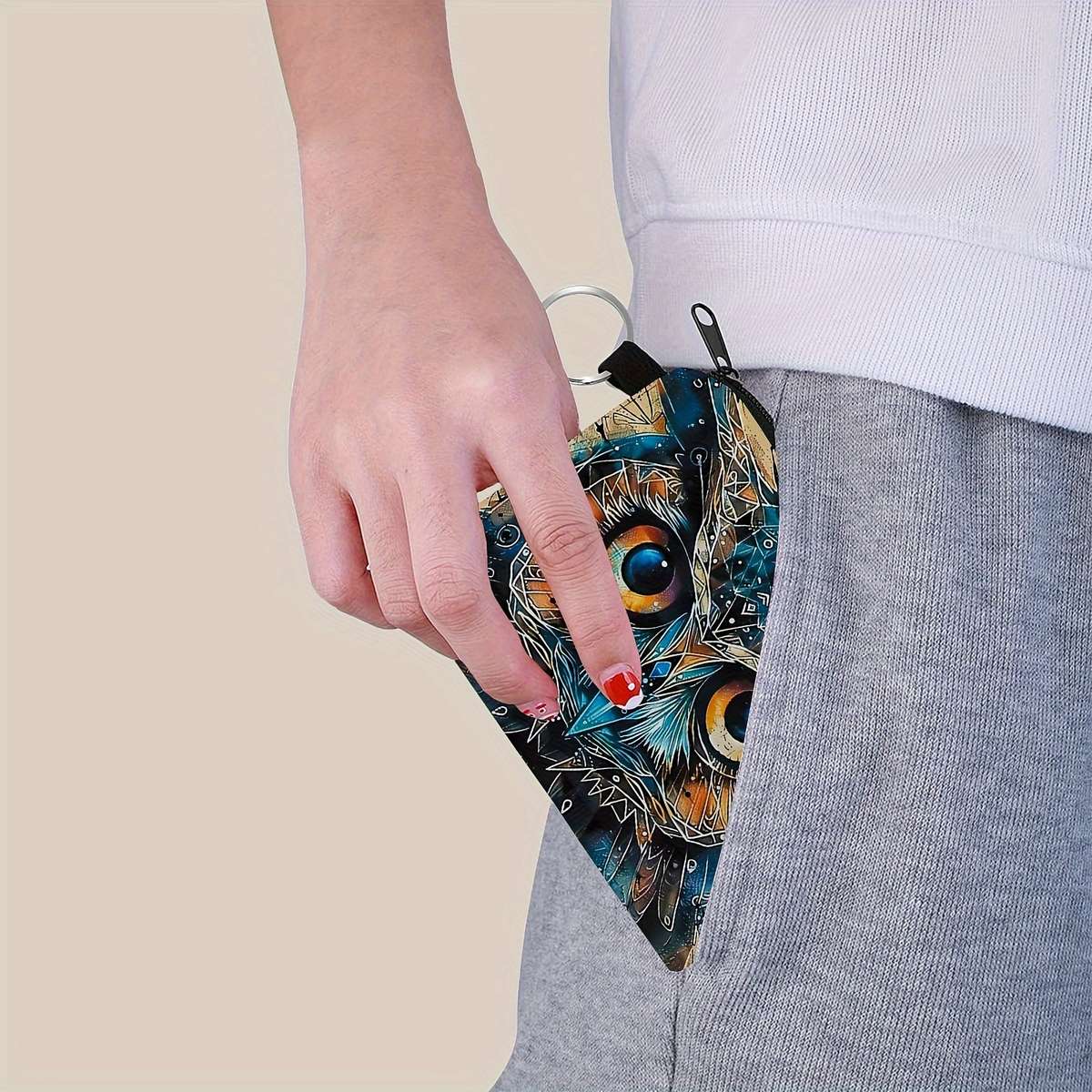 Sweet Owl Print Zipper Pouch Lightweight Multifunctional Small Purse