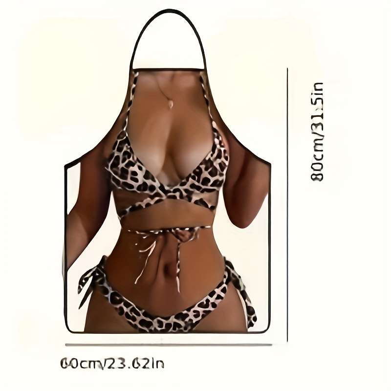 1pc Chic Leopard Print Bikini-Style Women's Apron Durable Polyester Perfect for Cooking Partie