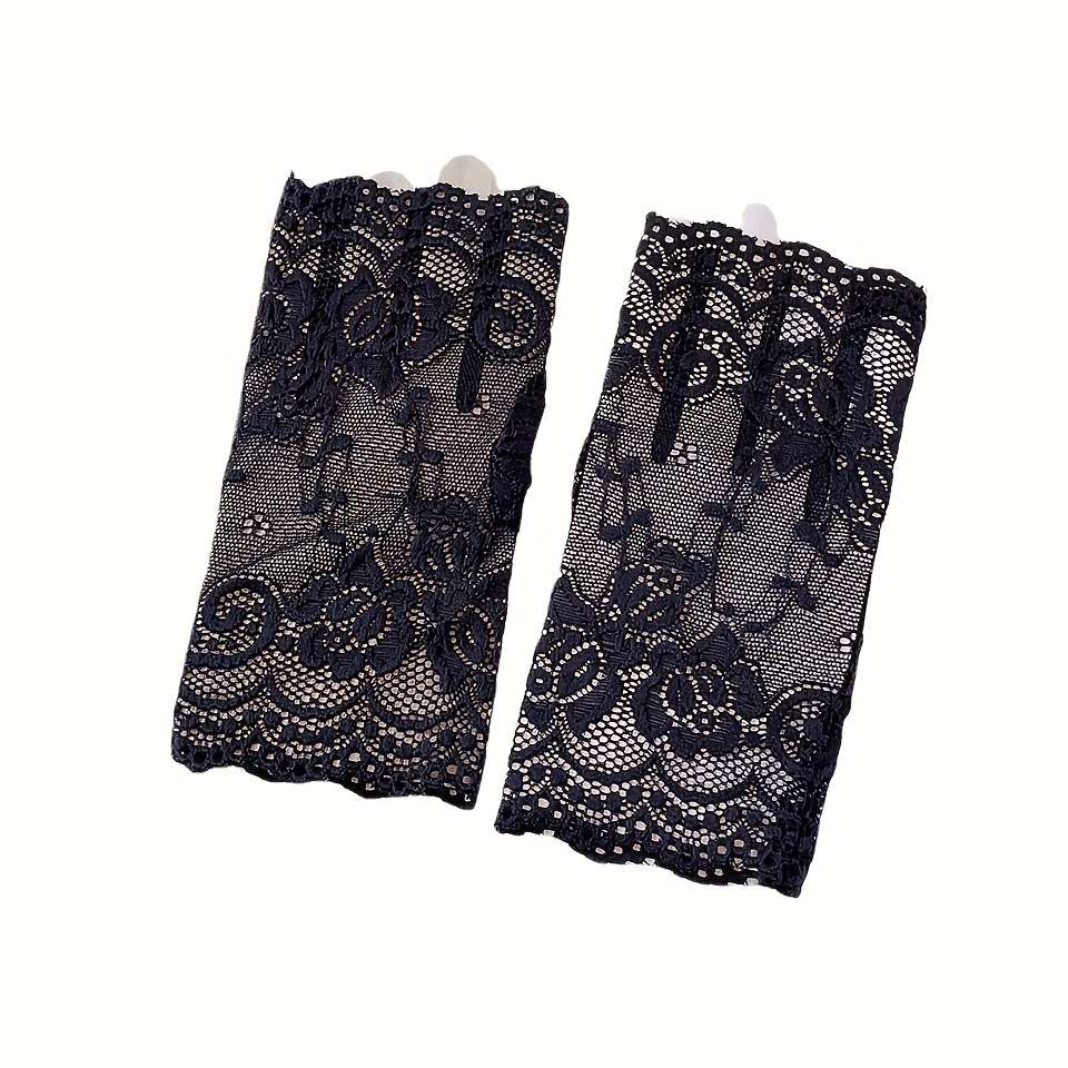 1 Pair White Floral Lace Fingerless Gloves