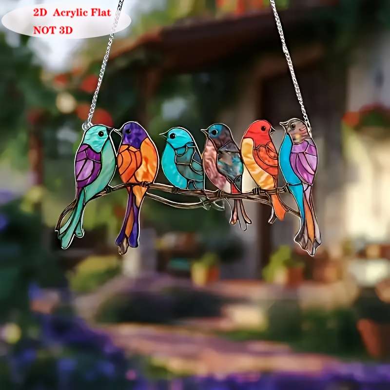 1pc 2D Flat    6 birds  acrylic sun catchers perfect for bird enthusiasts holida
