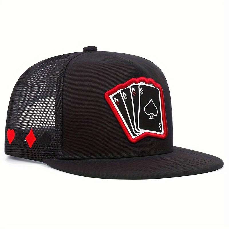 Fashion Snapback Hat With Playing Card Design Breathable Mesh Sun Protection Lightweight Fo