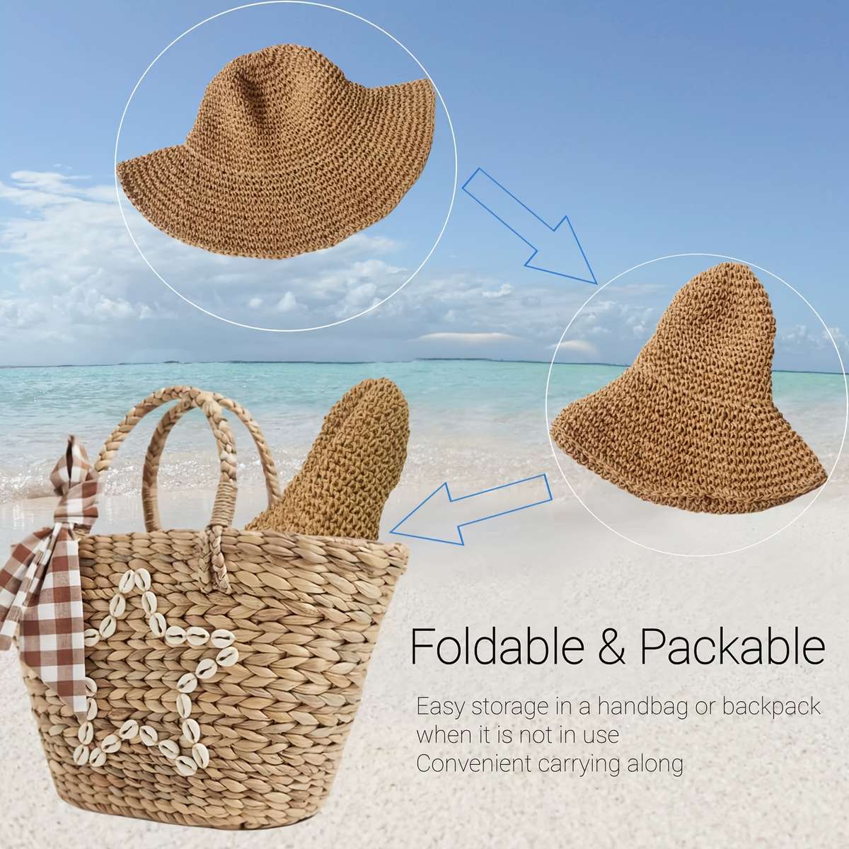 1pc Lightweight Wide Brim Straw Sun Hat for Outdoor Hiking Camping Fishing Breathable Non-Ela