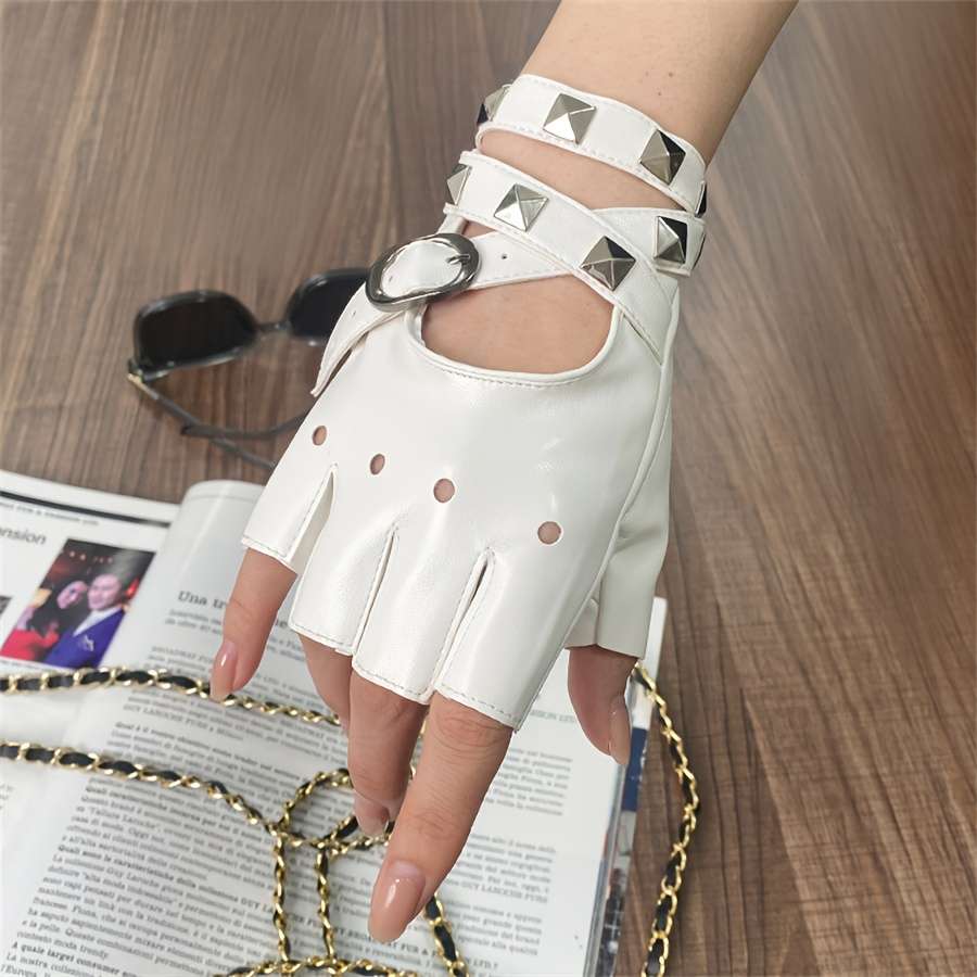 1 Pair Red Cyberpunk Gothic Split Finger Gloves