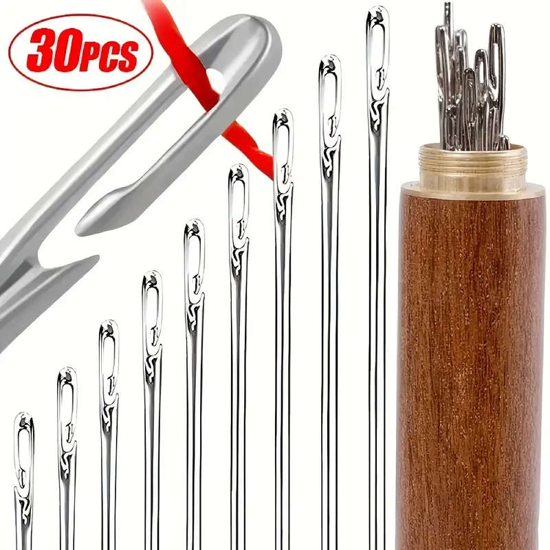 30pcs Self-Threading Needles Set Stainless Steel Automatic Threader For Elderly Blind Fast Sewing  K