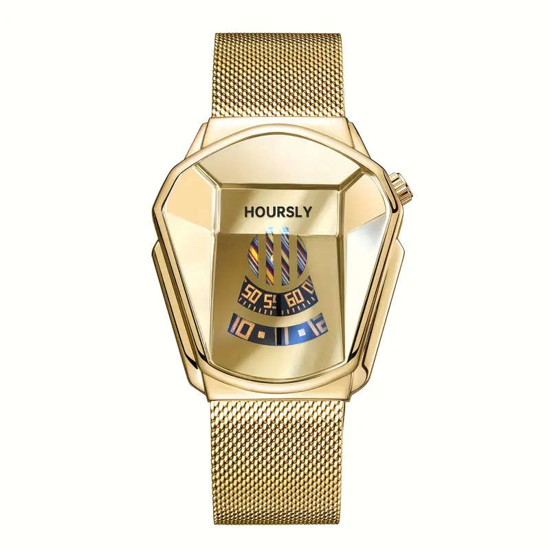 Simple Gold Snake Head Quartz Watch Gold Mesh Strap