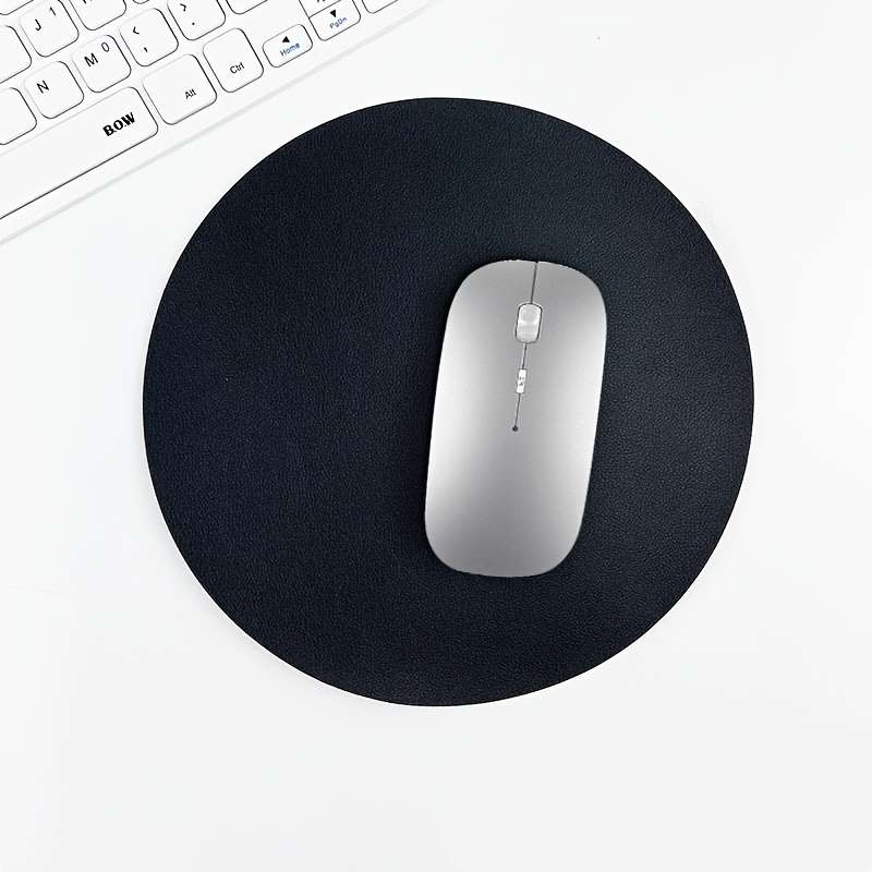 Round Faux Leather Mouse Pad Sleek Black Smooth Surface