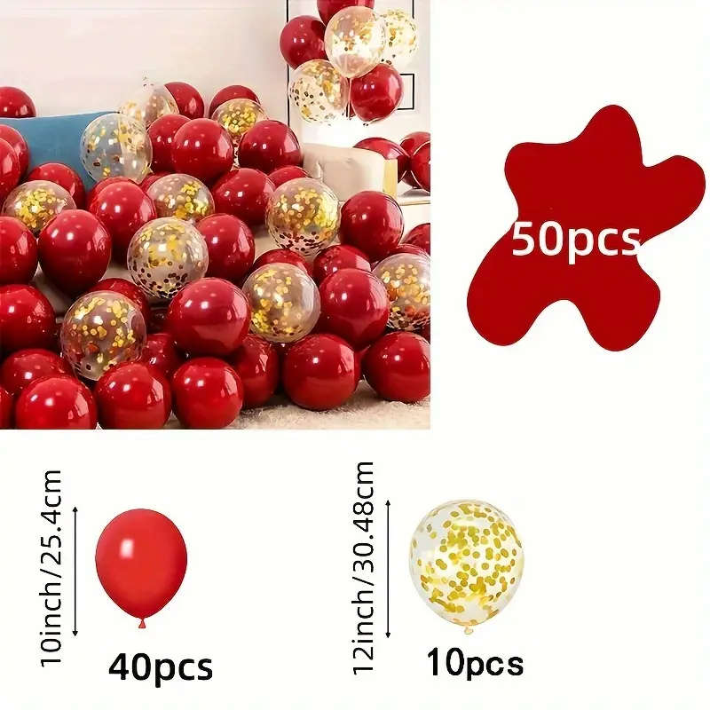 50 Red And Gold Confetti Latex Balloons