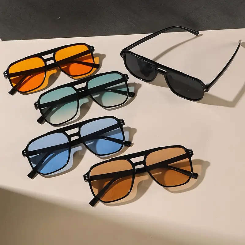 5pcs Geometric Glasses Square Colored Lenses Double-beam Flat-top