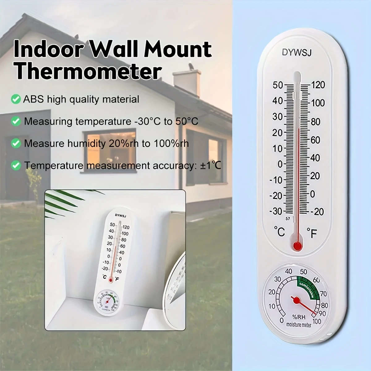 1pc 9Inch Wireless Indoor Outdoor Thermometer Hygrometer Wall Mount Large Digital Display Accurate