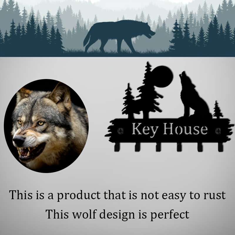 From 1pc Forest and Wolf Metal Decorative Key Hook Keychain Rack Door Back Wall Garage Key Hook De