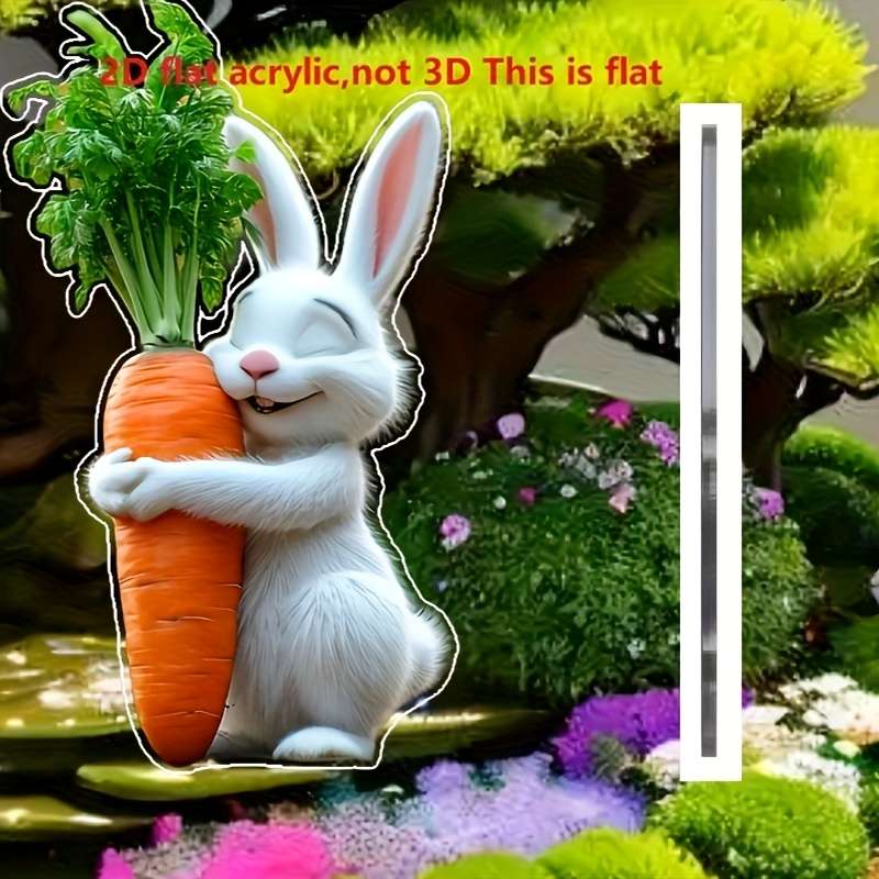 1pc 2D Flat  Adorable Rabbit with Carrot Garden Stake  Acrylic Perfect Easter Gift for Outdoo