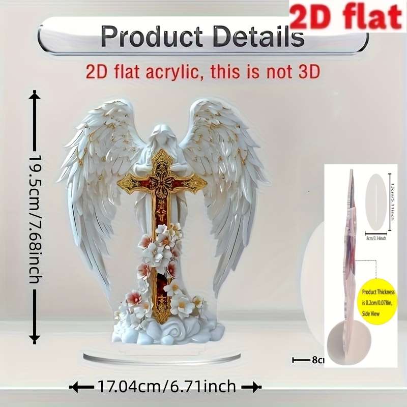2D Flat Acrylic Angel And Cross Centerpiece Decoration