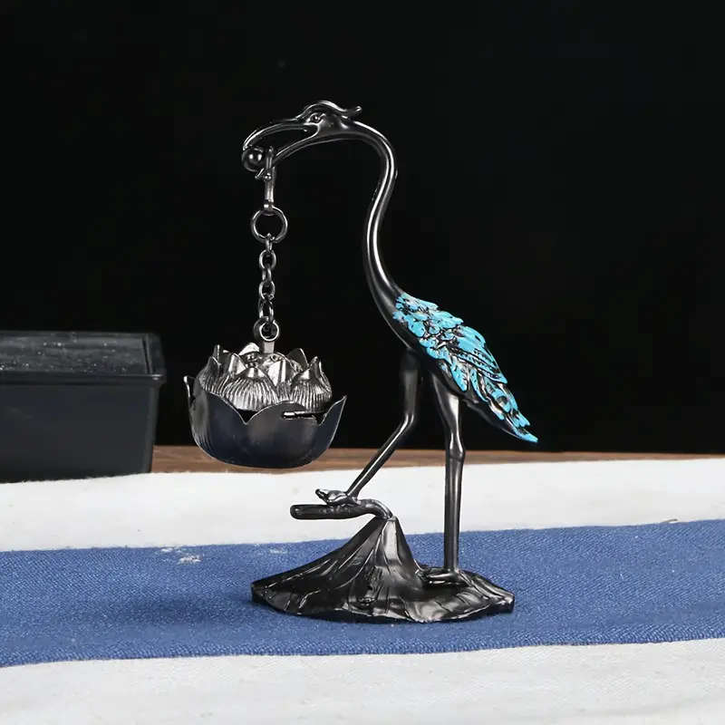 1 Elegant Metal Crane And Lotus Incense Burner