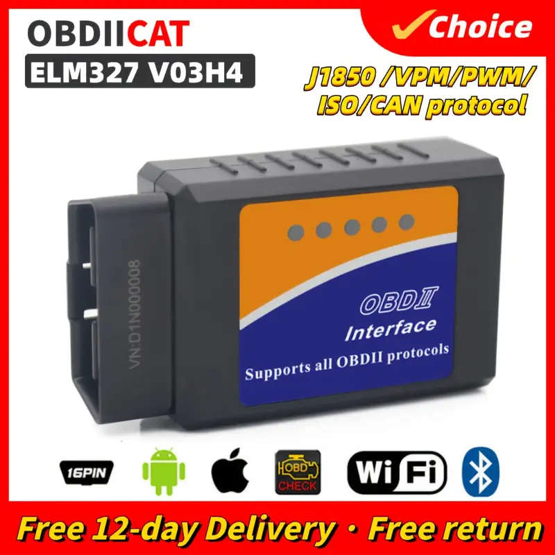 OBDIICAT ELM327 V03H4 OBDII Diagnostic Tool - Android/IOS Compatible