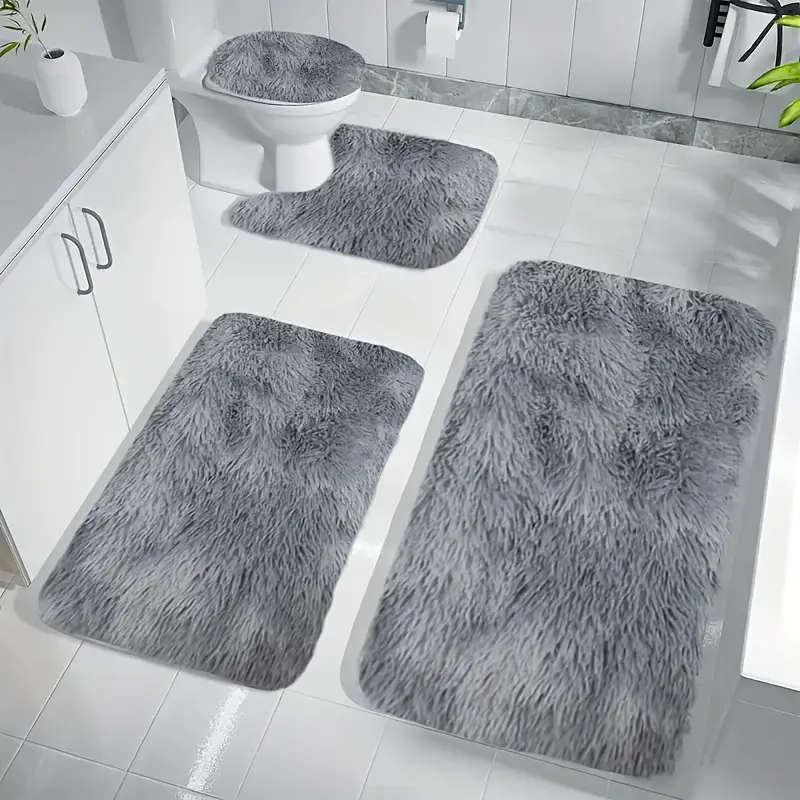 Soft Absorbent Non-slip Thick Polyester Bathroom Mat Set