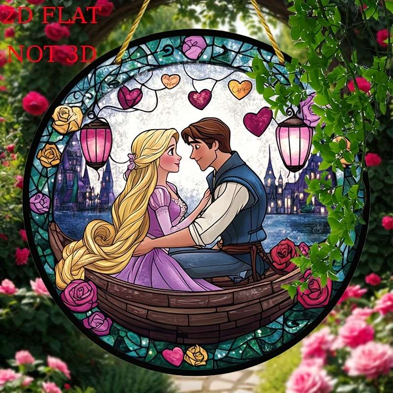 2D Flat Tangled Rapunzel Flynn Rider Suncatcher Colorful Acrylic Window Decor