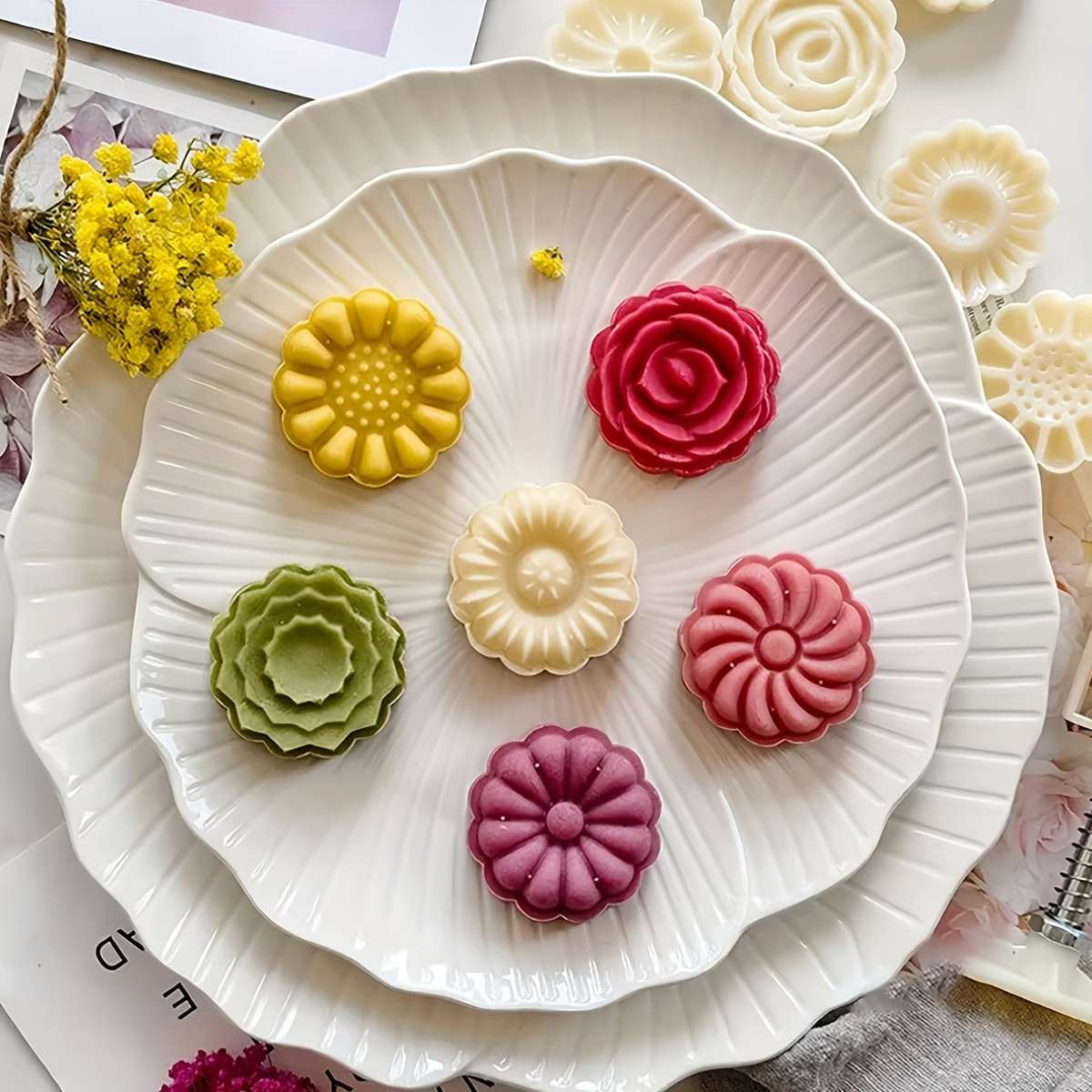 6Pcs Set Chrysanthemum And Rose Mooncake Molds
