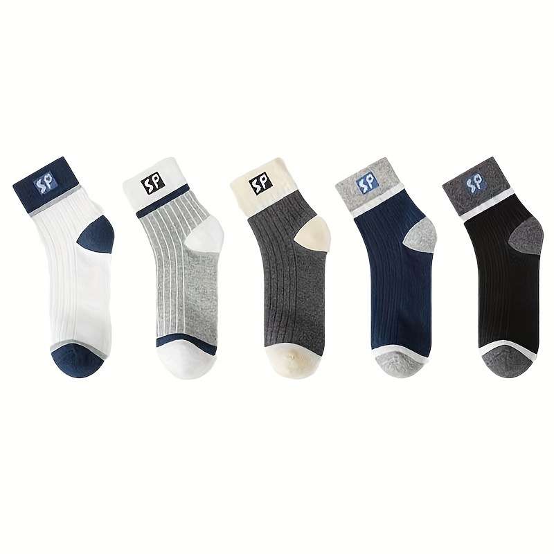 5 Pairs Loose Vintage Trendy Breathable Mid Calf Socks Pack One Size High Elastic Socks
