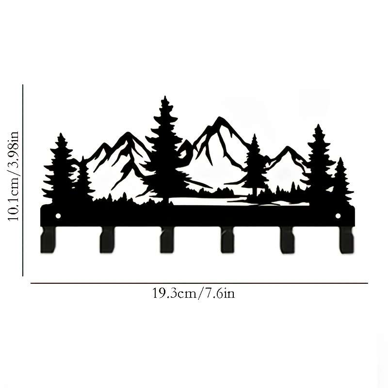 Rustic Forest Metal Key Holder Wall Mount Stylish Mountain  Pine Tree Design with 6 Hooks for Key