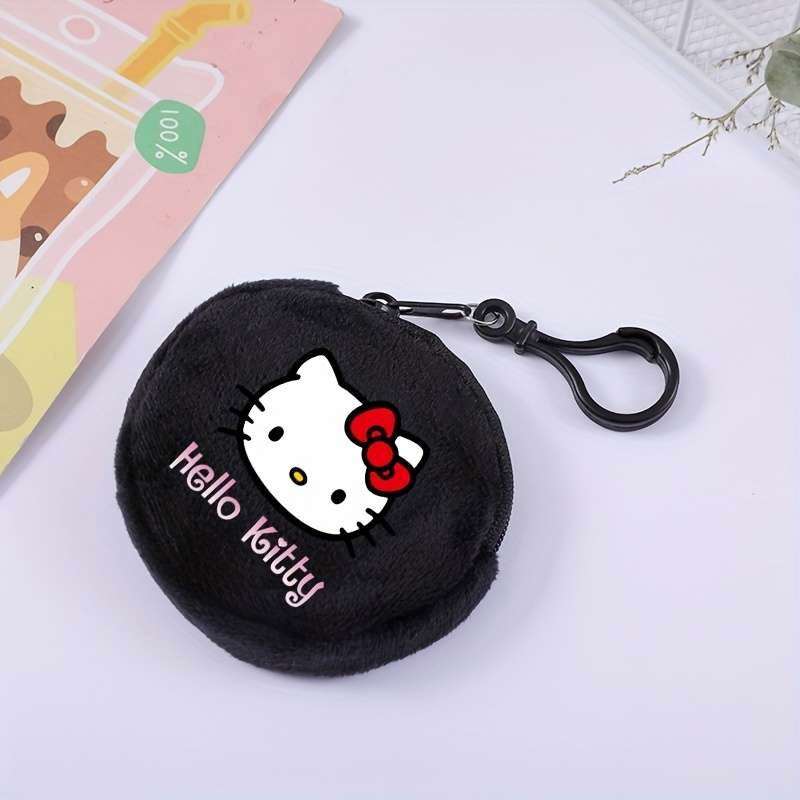 1pc Sanrio Hello Kitty Coin Pouch Round Zippered Purse Cute Plush Wallet Fashionable Keychain N