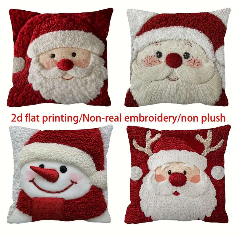 4-Piece Christmas Pillowcase Set With 2D Flat Print/Non-3D Embroidery/Non-Plush Design