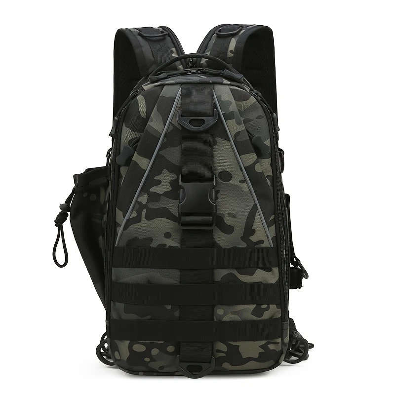 1pc Men'S Large Capacity Outdoor Backpack Durable Nylon Adjustable Strap Zipper Closure Ideal