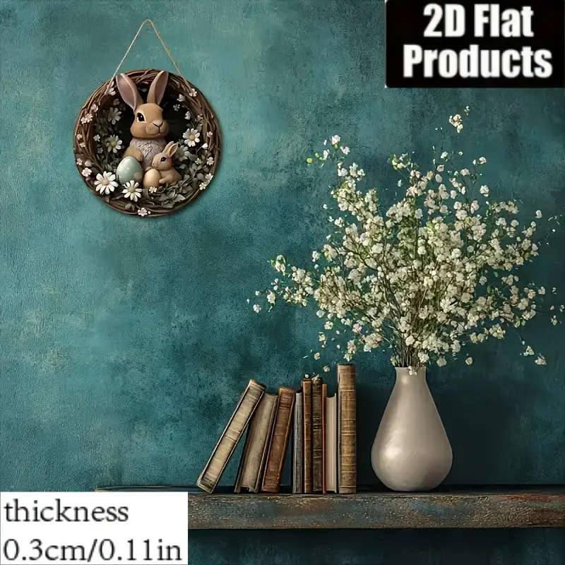 1 Piece Bohemian Easter Bunny Wall Art With Daisy Wreath