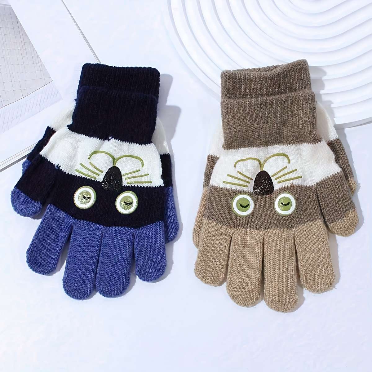 2 Pairs Navy Blue Gray Warm Gloves