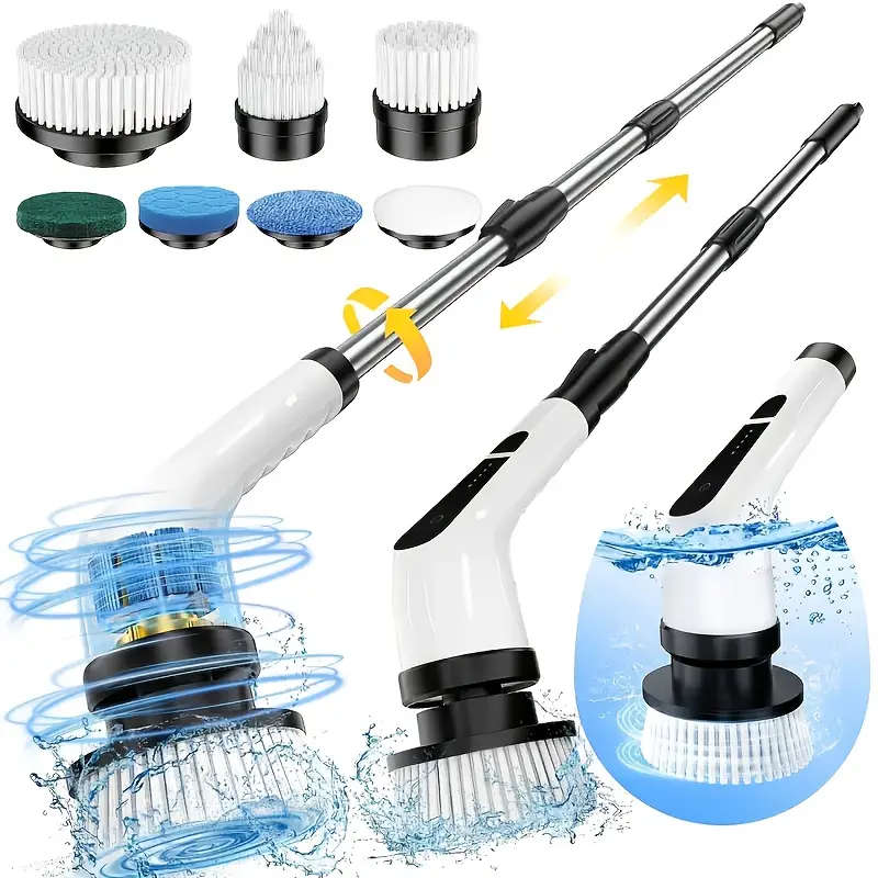 7-in-1 Electric Rotating Cleaning Brush, Wireless Shower Scrubber with Replaceable Heads and Adjusta