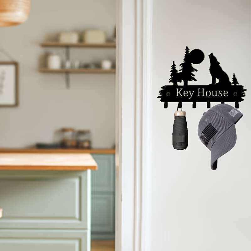 From 1pc Forest and Wolf Metal Decorative Key Hook Keychain Rack Door Back Wall Garage Key Hook De