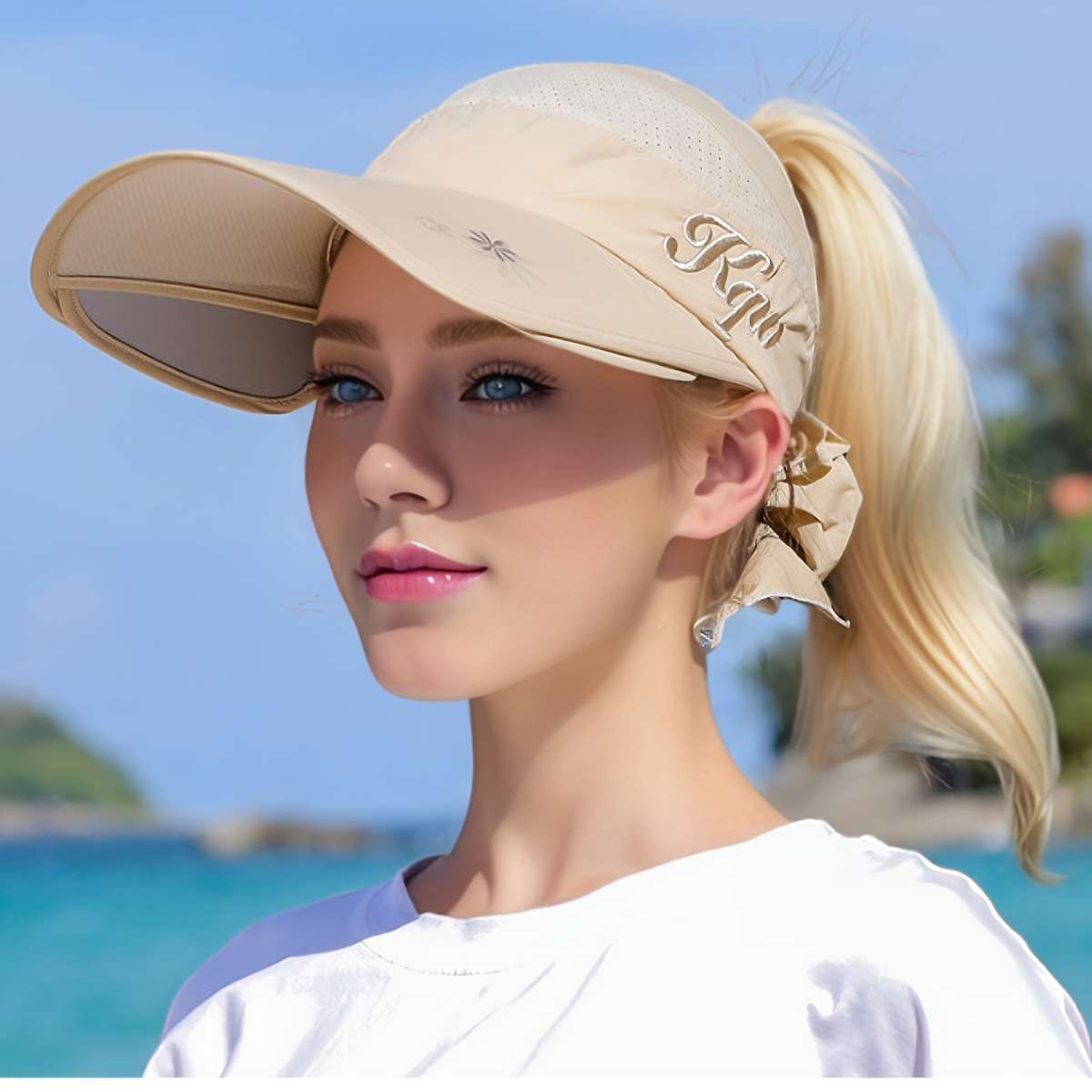 1pc Women's Adjustable Sun Visor Baseball Cap UPF Sun Protection Breathable Mesh Back Wide Brim