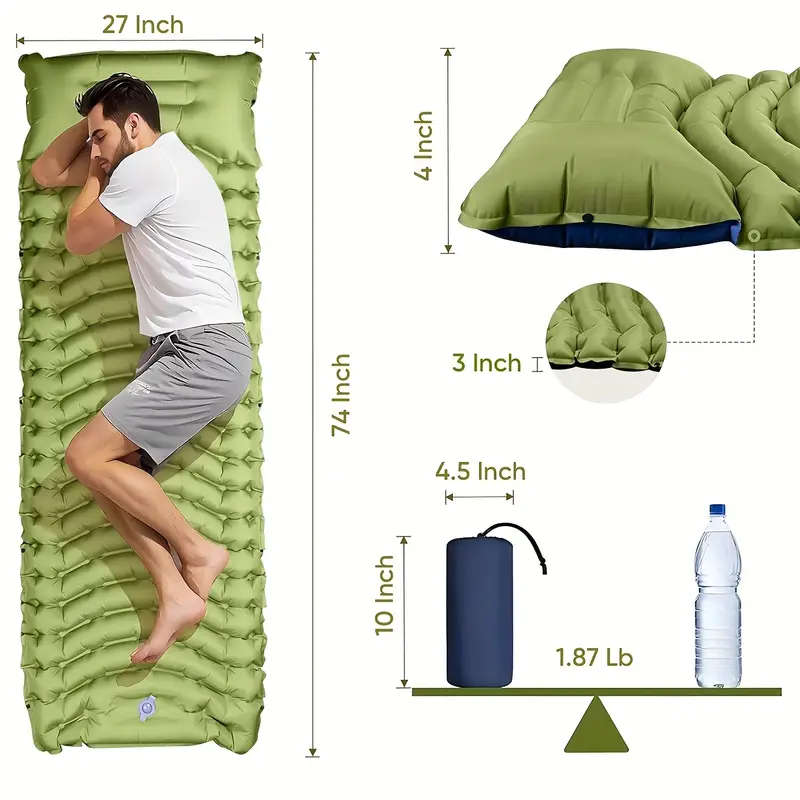 Inflatable Camping Sleeping Pad with Built-In Pillow & Foot Pump