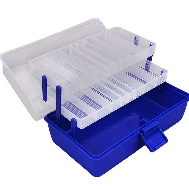 1pc Blue 3-Layer Portable Fishing Tackle Box Durable PP Material Multi-Compartment Storage for Baits