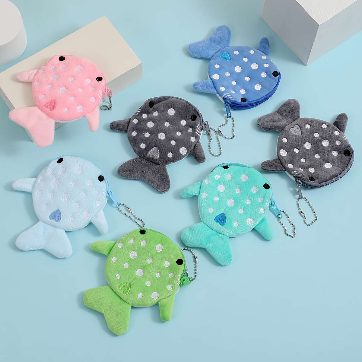 Mini Whale Charm Coin Pouches Adorable Whale Designs Soft Polyester Hand Washable Zipper C