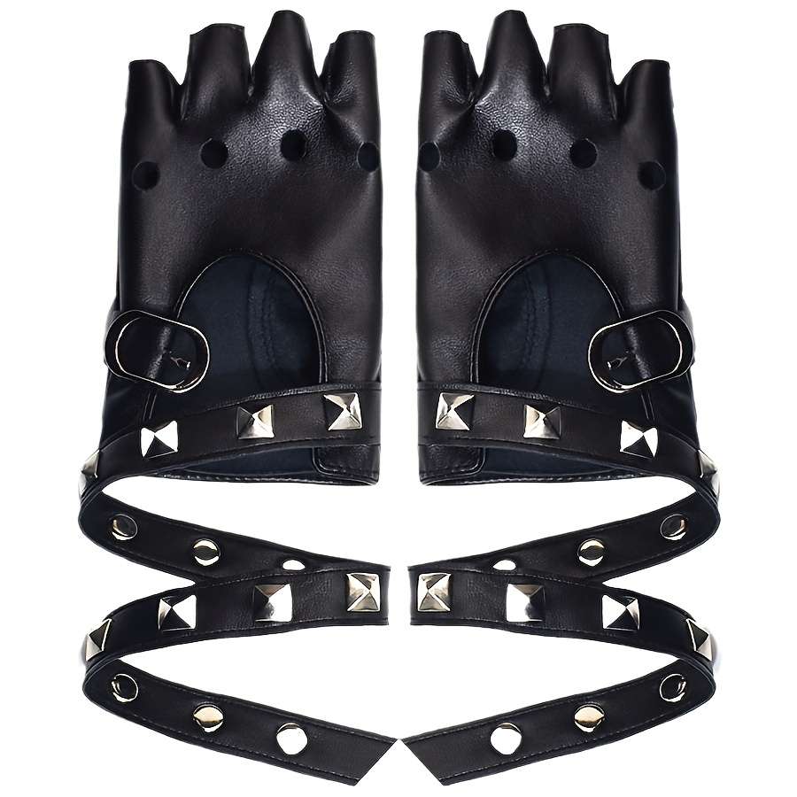 1 Pair Red Cyberpunk Gothic Split Finger Gloves