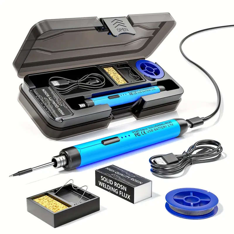 USB Cordless Soldering Iron 3 Heat Settings  Soldering Flux Stand Storage Case