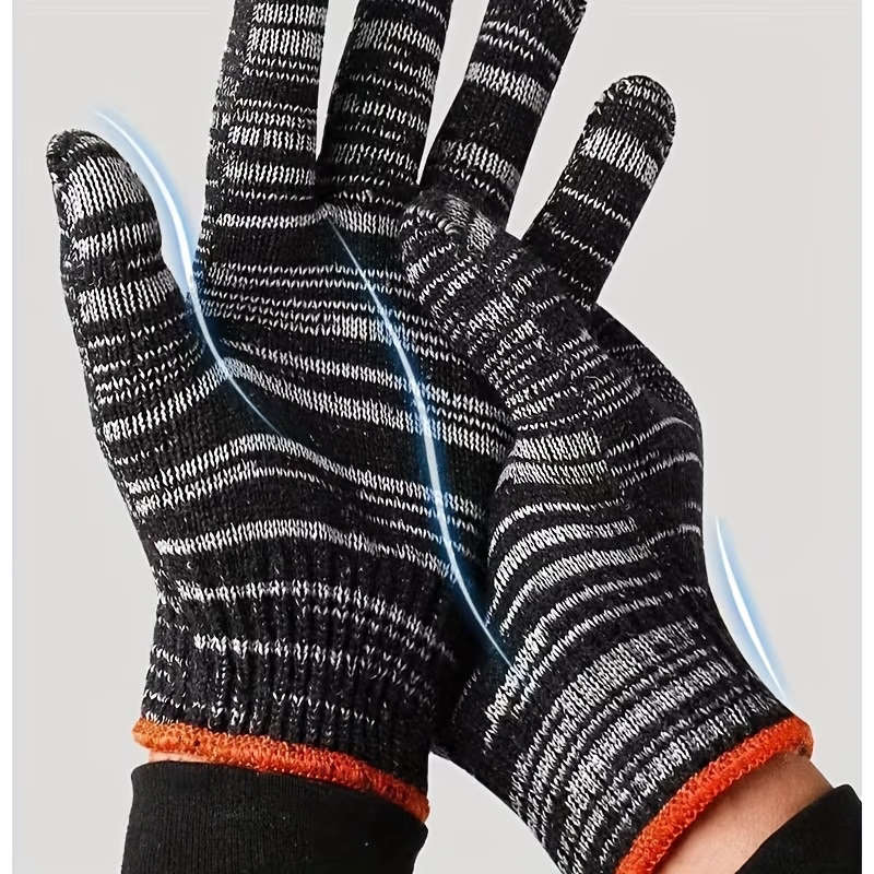 12 Pieces 6 Airs Of Black And White Striped Gloves