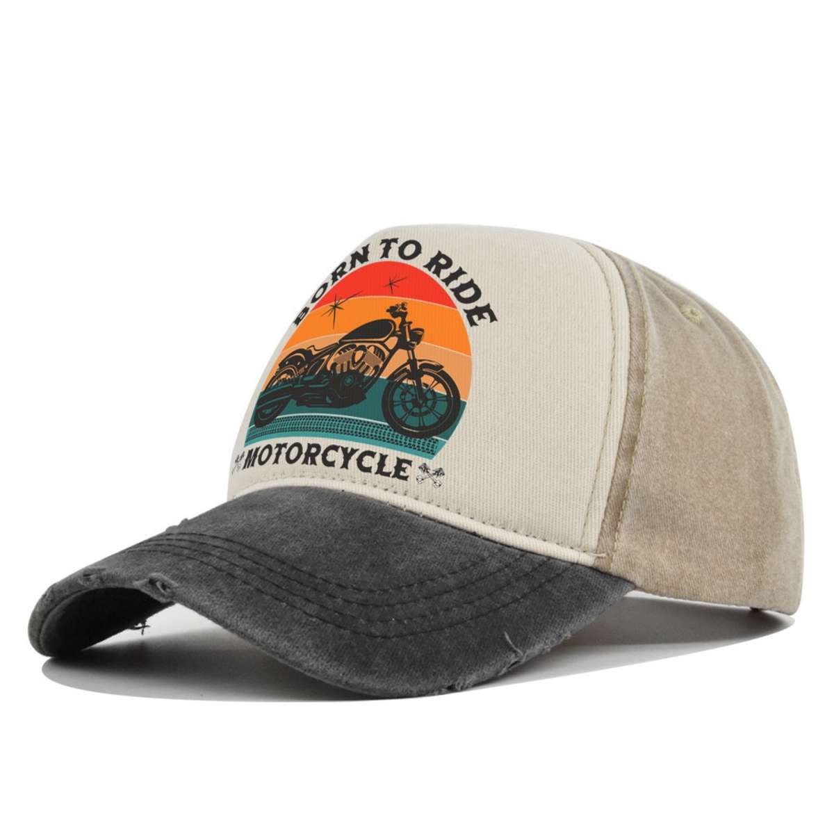 Vintage Motorcycle Print Baseball Cap Distressed Trucker Hat For Men Born To Ride Motorcycl