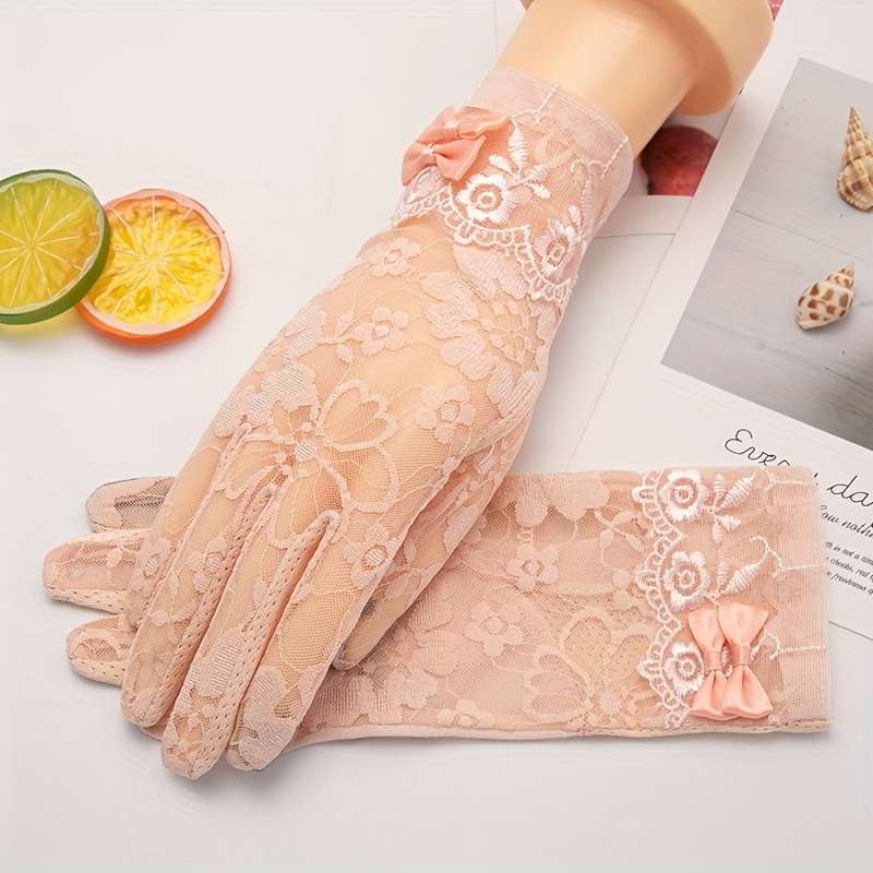 1 Pair Bean Paste Color Lace Sunshade Gloves