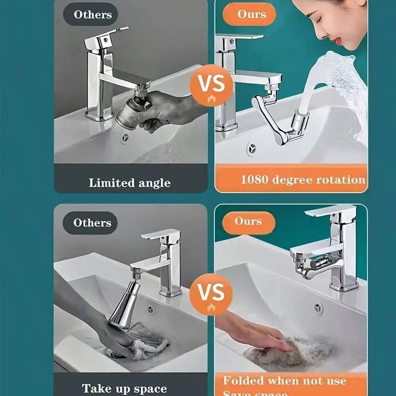 1080° Swivel Bathroom Faucet Nozzle In Silver Design