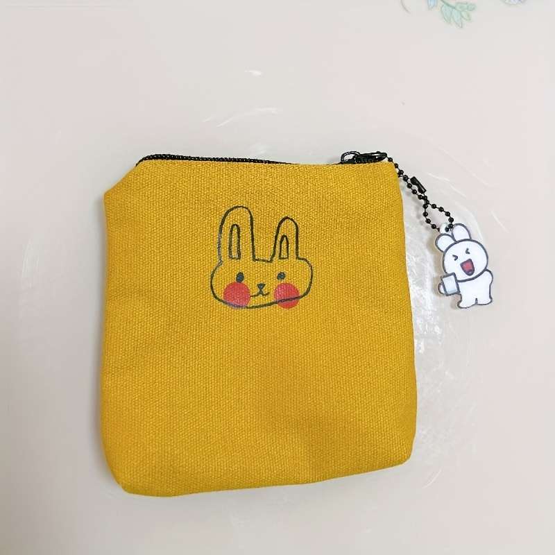 Small Canvas Cute Bunny Coin Purse Simple Fresh Hand Wash Or Professional Dry Clean