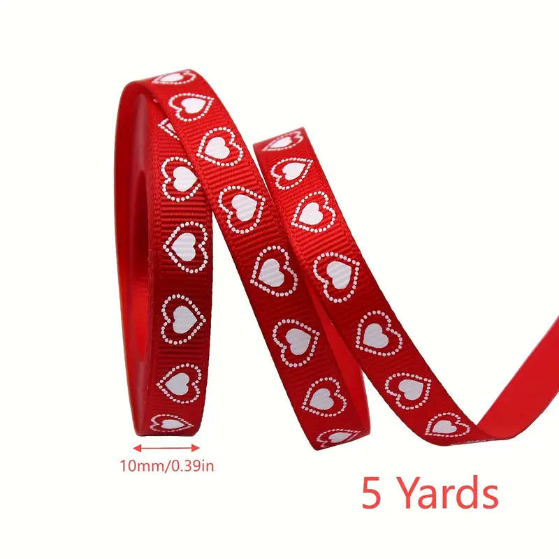 10mm Heart-Shaped Pattern Printed Satin Ribbon Craft Ribbon