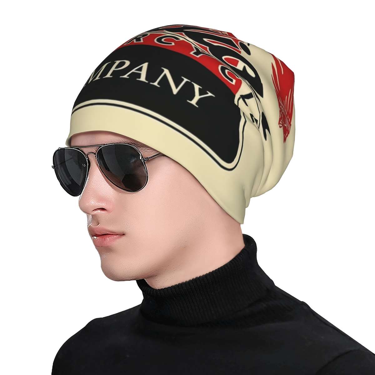 1pc Retro Indian Motorcycle Pattern Beanie Stretchy Knit Ski Cap Soft Polyester Blend Funky
