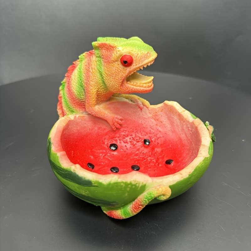 1pc Modern Resin Chameleon Lizard Watermelon Shaped Ashtray Animal Theme Irregular Tabletop De