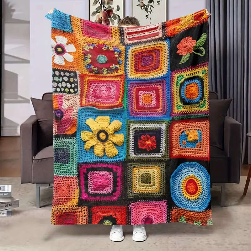 1 Cozy Crochet Floral Flannel Blanket 150*200CM