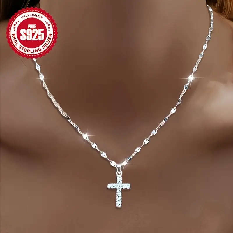 2 Piece 925 Silver Lip-Shaped Necklace with Cross Pendant