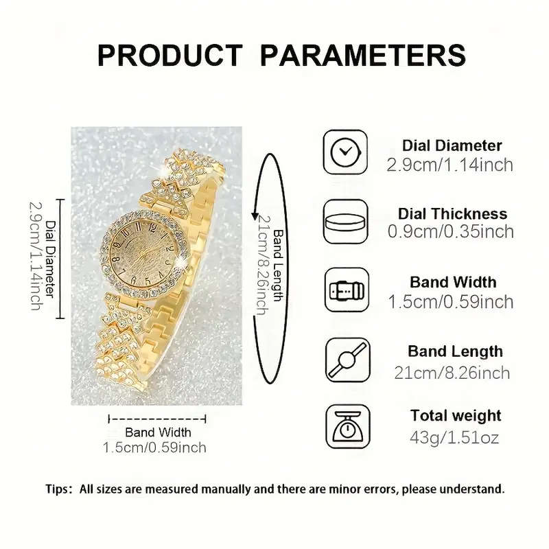 2 Piece Rhinestone Watch Stainless Steel Luxury Full Rhinestone Bracelet & Quartz Watch