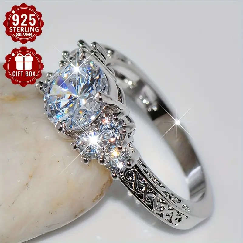 Elegant 925 Sterling Silver Engagement Ring with Sparkling Cubic Zirconia