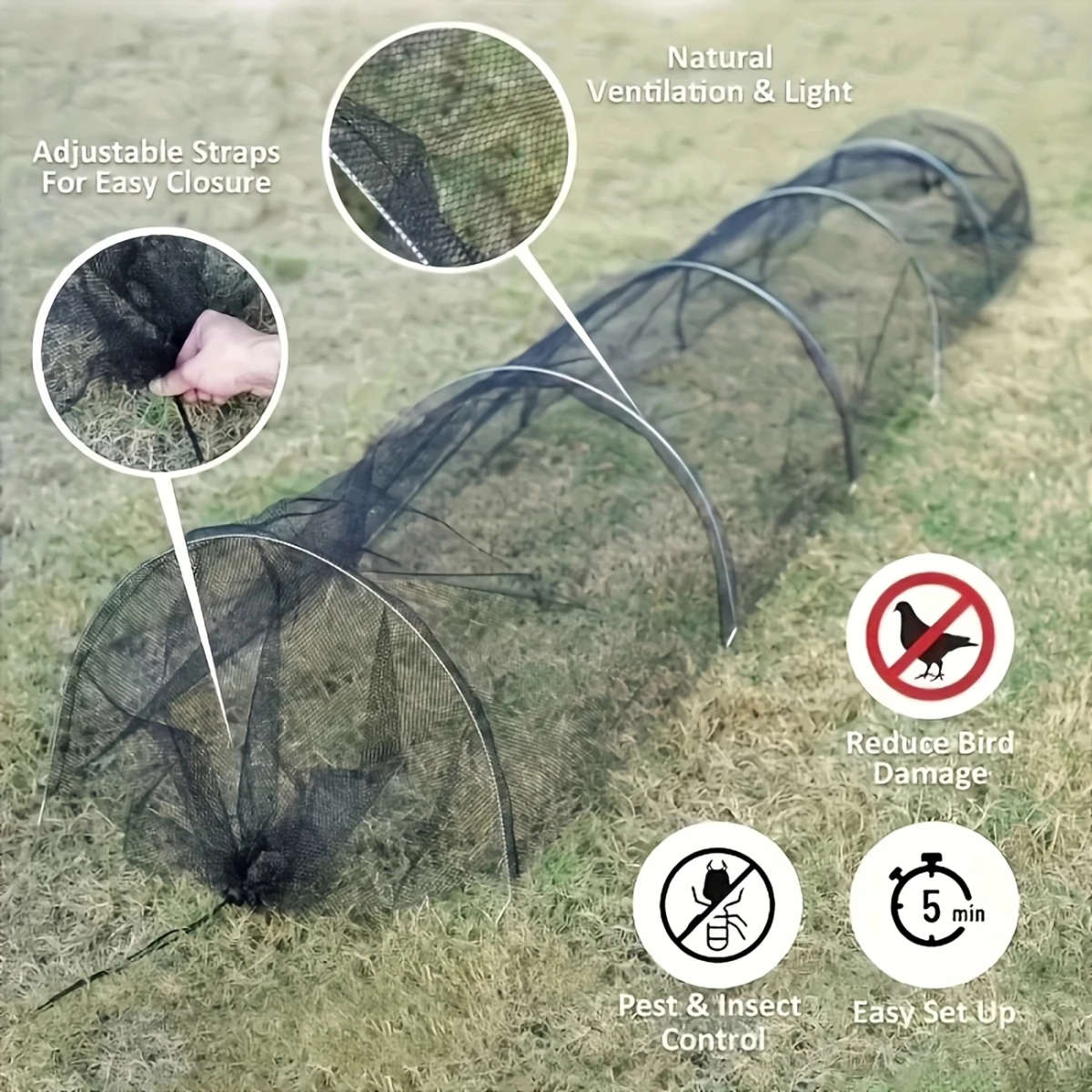 1 Piece Foldable Black Mesh Garden Tunnel